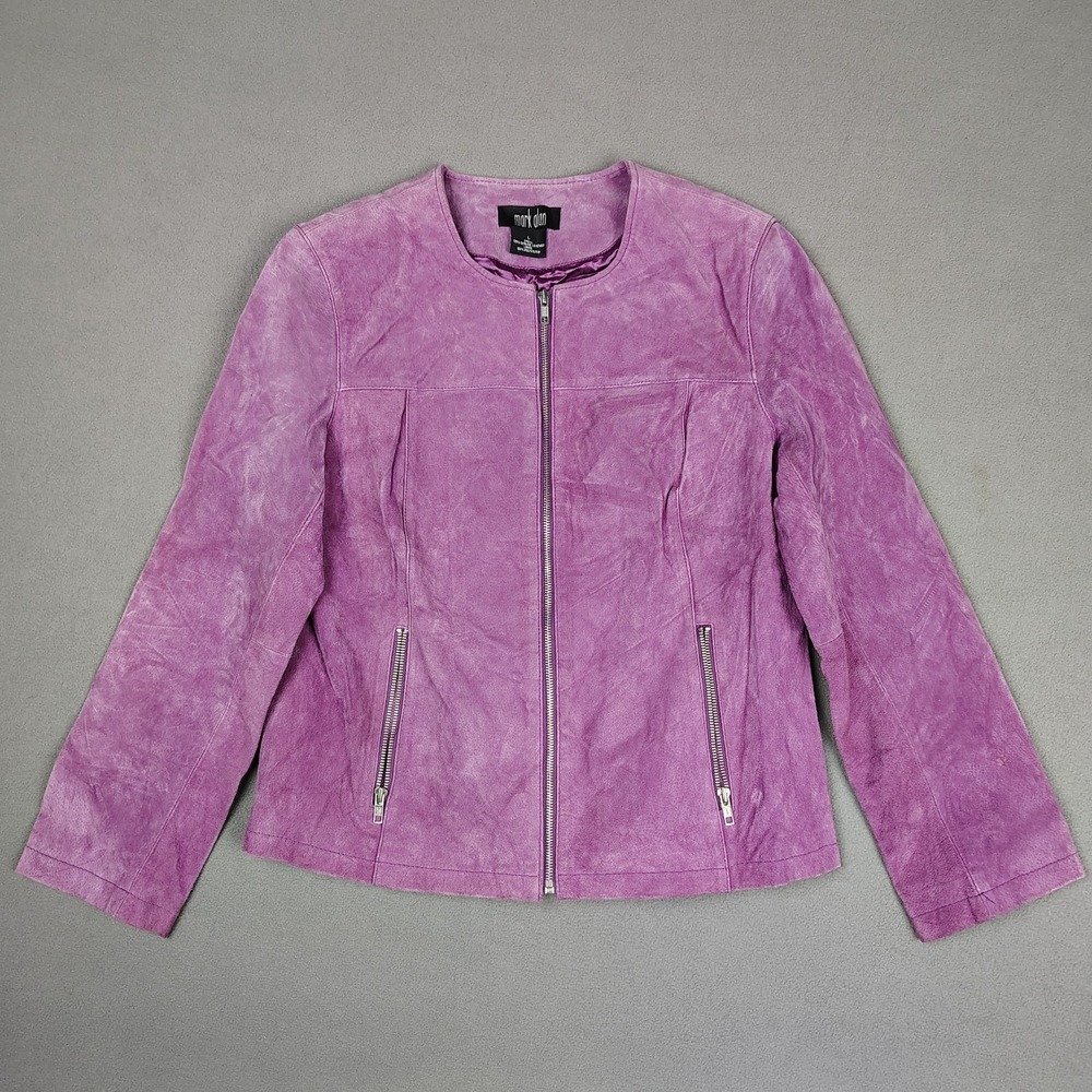 Vintage Mark Alan Leather Coat Women Large Lavender Full Zip Western Cowgirl
